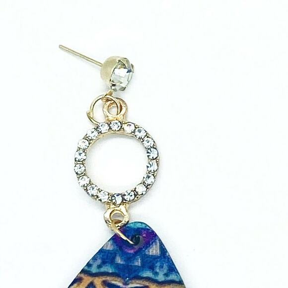 Gold-Tone Rhinestone Painted Wood Dangle Earrings - Picture 4 of 5